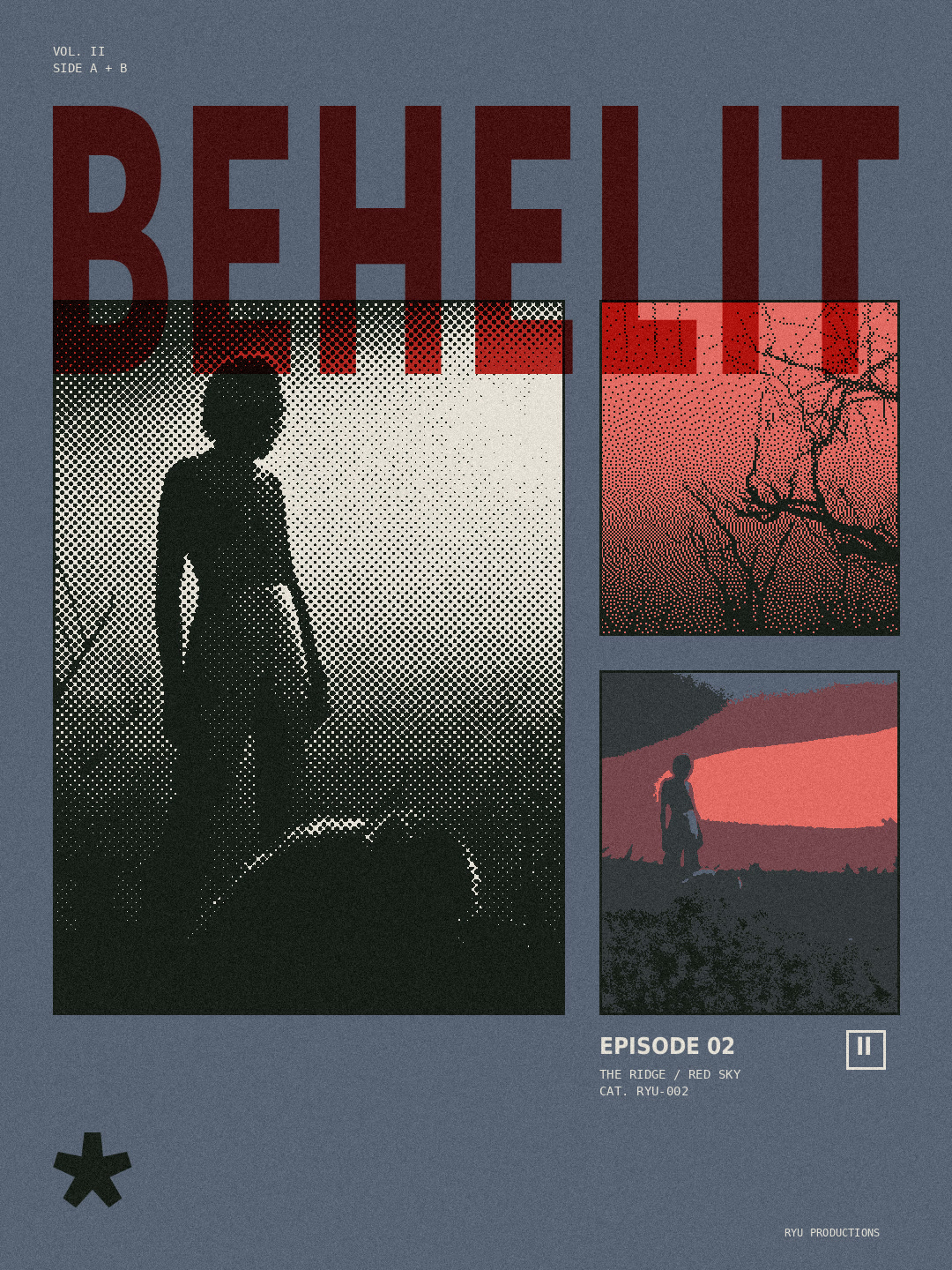 Behelit cover: a silhouette on the ridge under a red sky