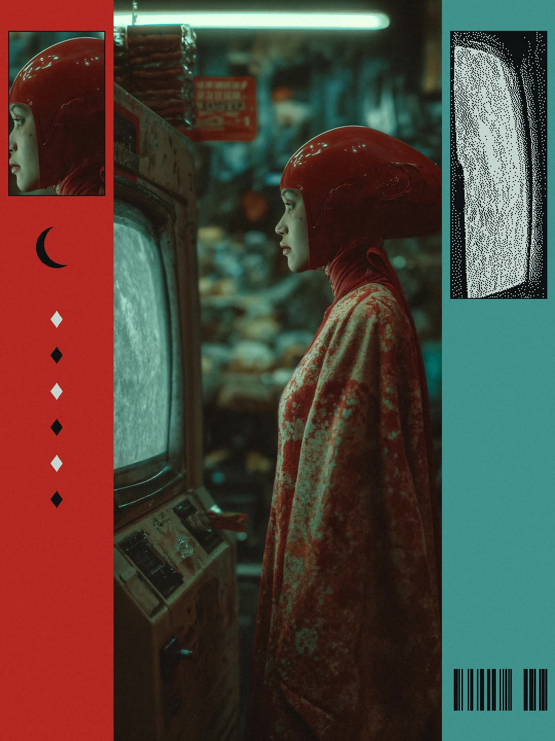 Neo Malaysia Citizens cover: a woman in a glossy red helmet facing an old screen, between a red and a teal panel